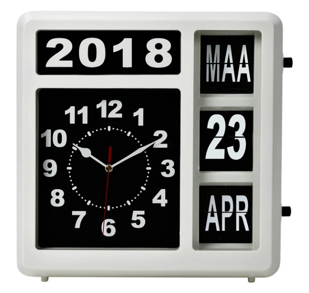 Wandklok Perel Flipover 31cm Zwart Wit