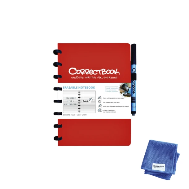 Notitieboek Correctbook uitwisbaar en herbruikbaar A5 rood lijn 40blz