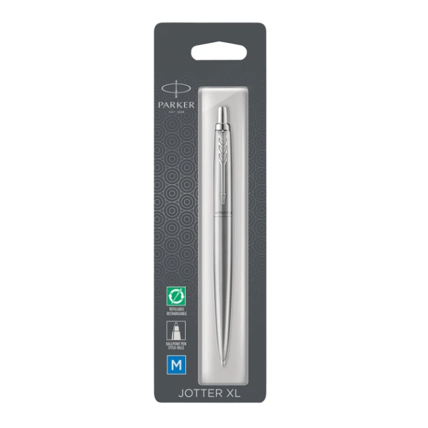 Balpen Parker Jotter XL Monochrome stainless steel M blister à 1 stuk