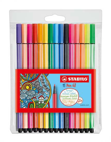 Viltstift Stabilo pen 68, etui a 10st en 5 neon