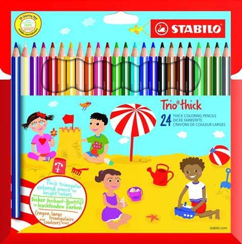 STABILO Trio Thick - dik driekantig kleurpotlood - met extra dikke kern 4,2 mm - etui met 24 kleuren