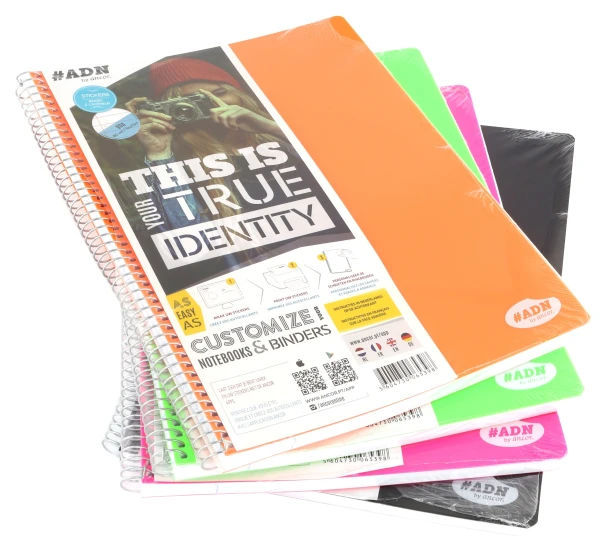 Collegeblok A4 80 vel 23 rings #ADN assorti neon gelinieerd