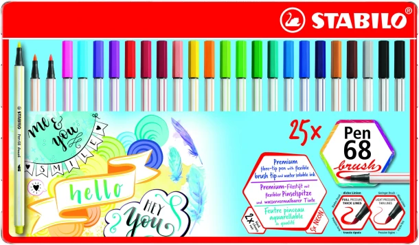 Brush pen STABILO 68 metalen etui 25 stuks