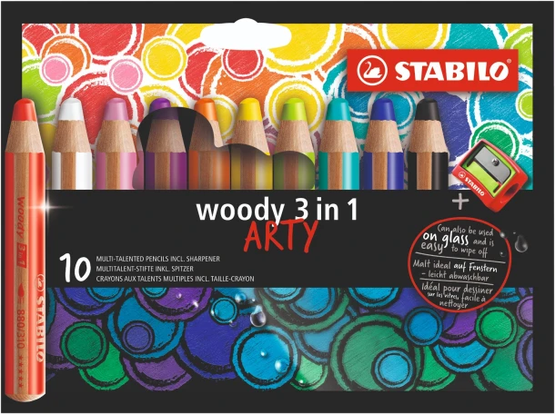 STABILO woody 3 in 1 - multitalent potlood - ARTY etui 10 kleuren + puntenslijper