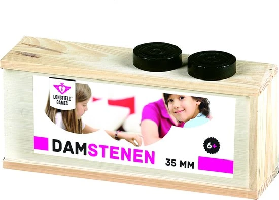 Damschijven blank/zwart 35 mm.in kist