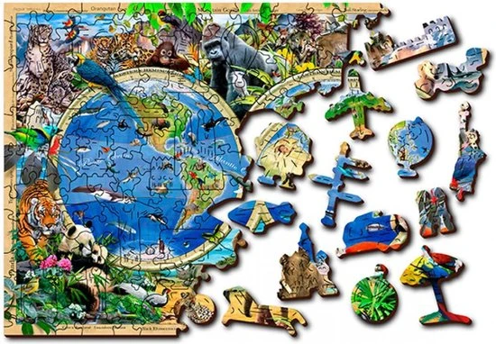 Puzzel Wooden puzzle Animal Kingdom Map XL 600 stukjes