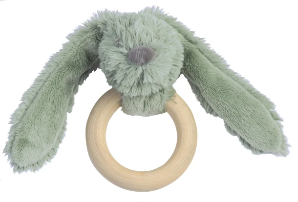 Pluche Happy Horse Green Rabbit Richie FSC Wooden Teething Ring 12 cm