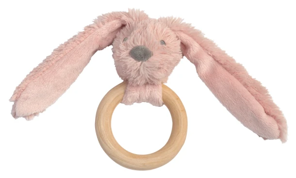Pluche Happy Horse Old Pink Rabbit Richie FSC Wooden Teething Ring 12 cm