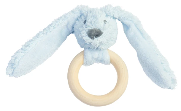 Pluche Happy Horse Blue Rabbit Richie FSC Wooden Teething Ring 12 cm
