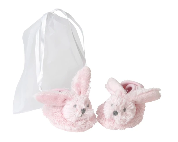 Pluche Pink Rabbit Richie Slippers in organza bag