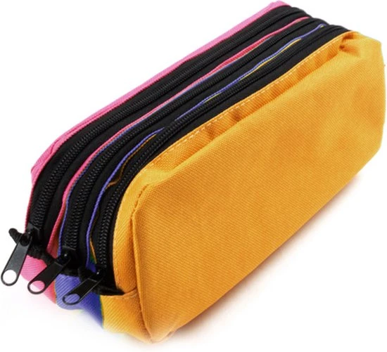 Pennenetui Kangaro 3 vaks oranje/ blauw/fuchsia ca 25x9x11cm