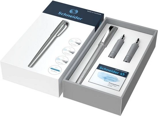 Giftbox Schneider Callissima antraciet, vulpen met punt  1,1mm en extra penpunt 1,5mm en 1,8mm kalli