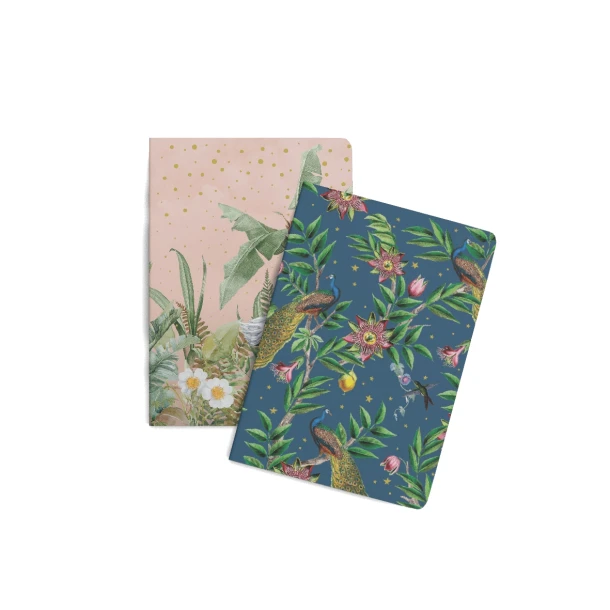 Notebookset Dancing A5 Crane Birds & Passion Peacock