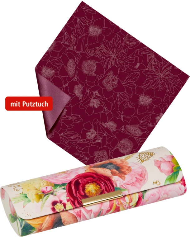 Brillenkoker met doekje marjolein rode bloem