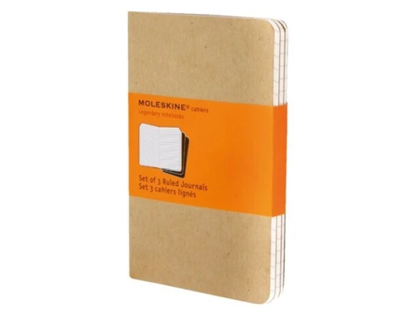 Schrift Moleskine lijn pocket 90x140mm kraft pak 3 stuks