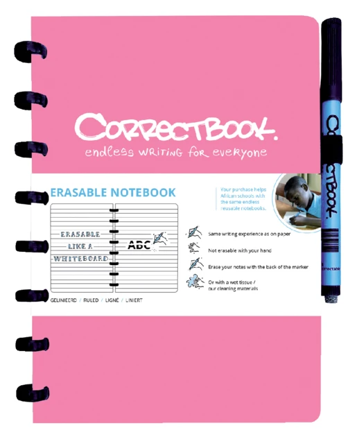 Correctbook A5 Pink - Gelinieerde pagina‘s - Uitwisbaar / Herbruikbaar notitieboek
