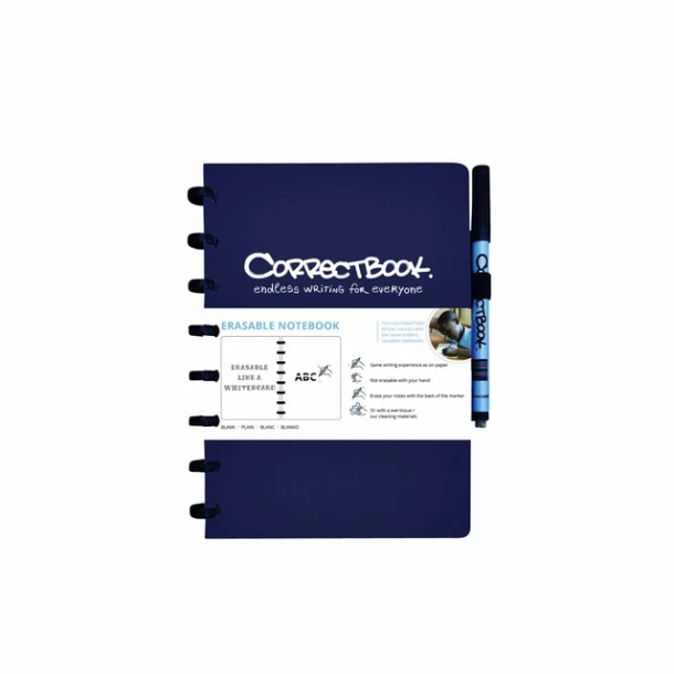 Correctbook A5 Navy Blue - Gelinieerde pagina‘s - Uitwisbaar / Herbruikbaar notitieboek