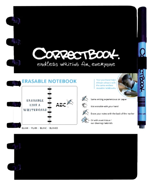 Correctbook A5 Black - Blanco pagina‘s - Uitwisbaar / Herbruikbaar notitieboek