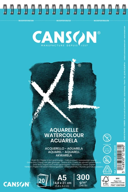 Aquarelblok Canson XL Aquarelle A5 20v 300gr spira