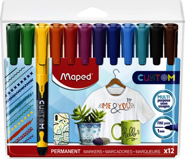 Viltstift Maped Permanent Blister 12 Stuks Ass