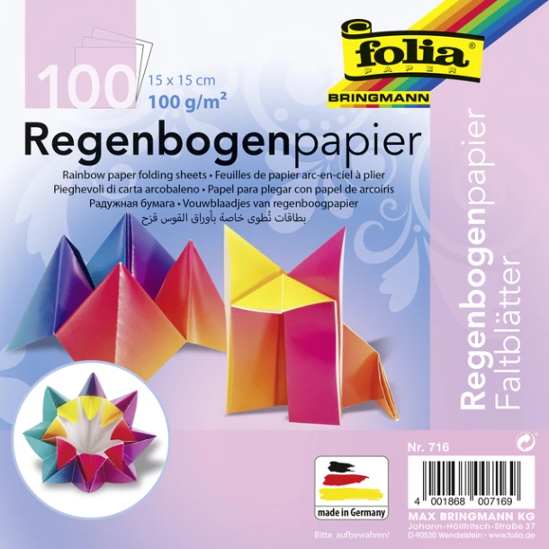 Vouwblaadjes Folia Regenboog 15x15cm assorti 100v