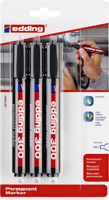 Viltstift edding 300 rond 1.5-3mm blist à 3 zwart