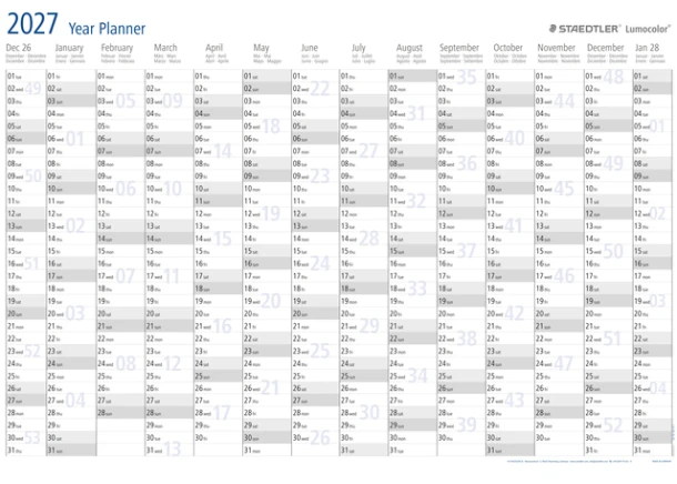 Jaarplanner 2027 Staedtler 84x60cm Oprolbaar