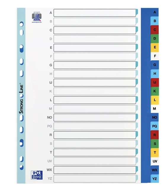 Tabbladen Oxford A4+ 11-gaats 20-delig A-Z PP kleur