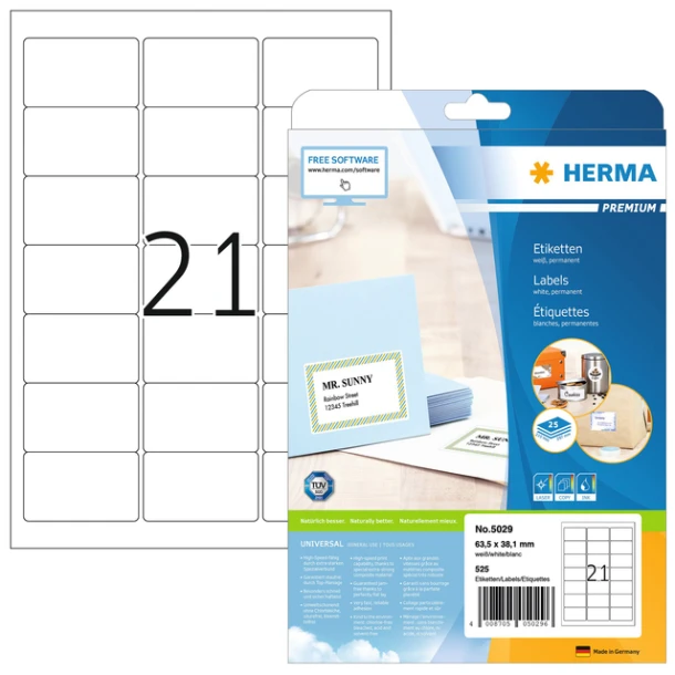 Etiket HERMA 5029 63.5x38.1mm premium wit 525 stuks