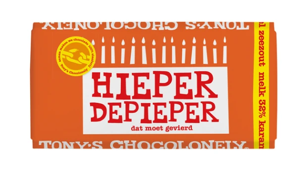 Chocolade Tony's Chocolonely melk karamel zeezout hieper de pieper reep 180gr