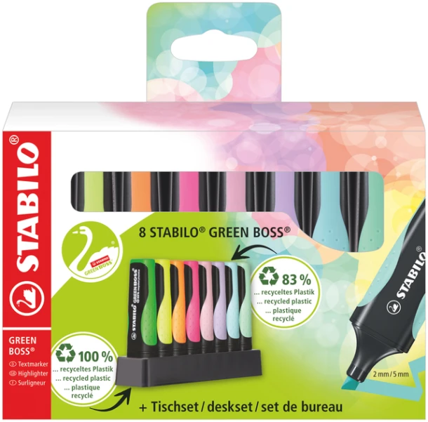 Markeerstift STABILO GREEN BOSS 6070/8 pastel assorti deskset à 8st