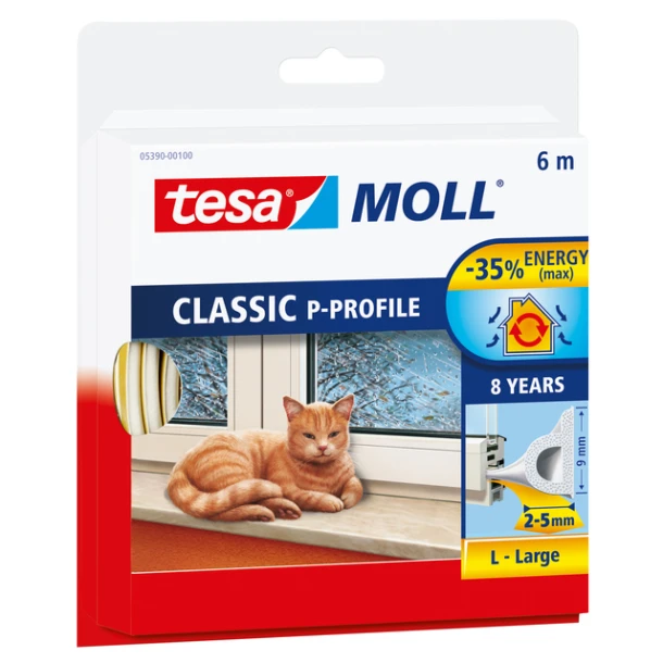 Tochtstrip Tesamoll® P-profiel rubber 6mx9mm wit