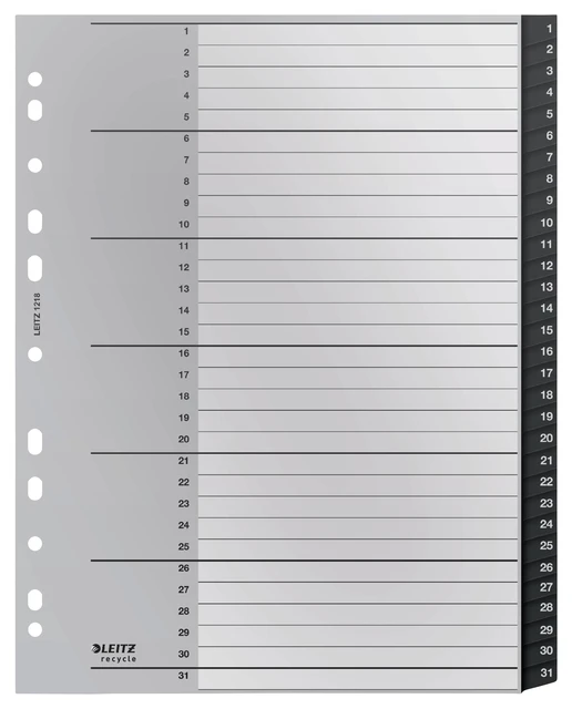 Tabblad Leitz Recycle A4 11-gaats 1-31 extra breed PP