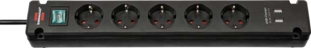 Stekkerdoos Brennenstuhl Bremounta 5vdig incl 2 USB 3m zwart