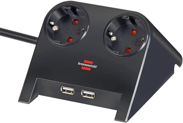 Stekkerdoos Brennenstuhl bureau 2vdig incl 2 USB 1.8m zwart