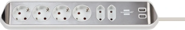 Stekkerdoos Brennenstuhl bureau Estilo 6vdig incl 2 USB 2m wit/zilver