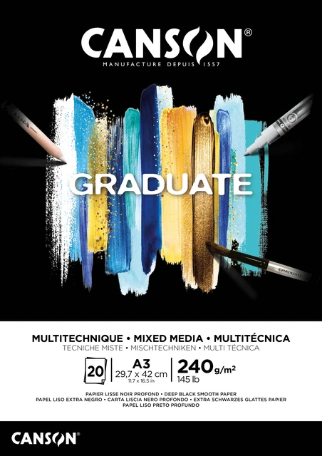 Mixed Mediapapier Canson Graduate 240gr A3 Zwart