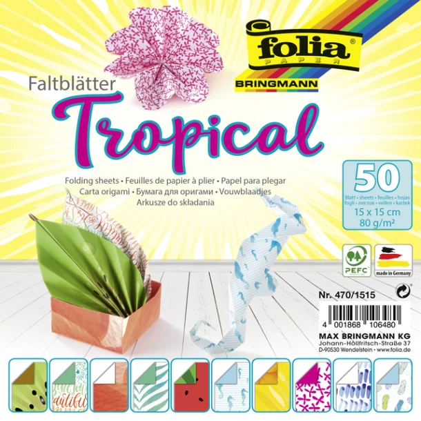 Vouwblaadjes Folia Dubbelzijdig Tropical 15x15cm