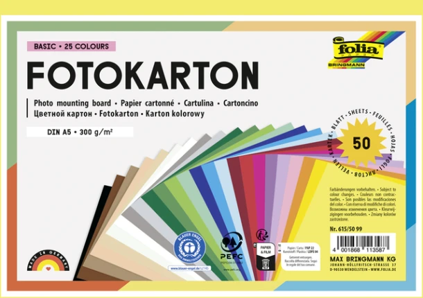 Fotokarton Folia A5 pak à 50 vel assorti