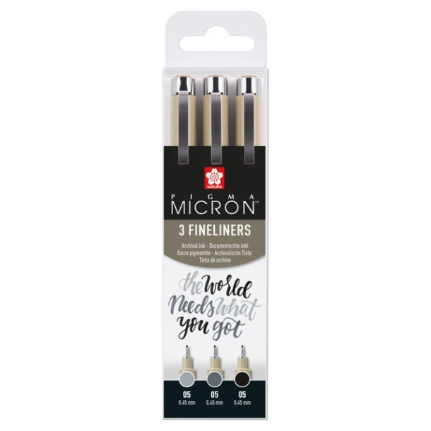 Pigma Micron 05 fineliner set a 3 zwart en grijs
