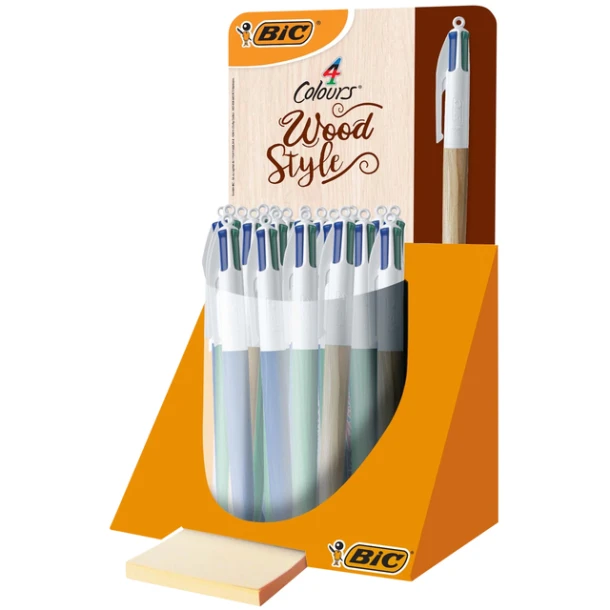 Balpen Bic 4kleuren wood medium assorti