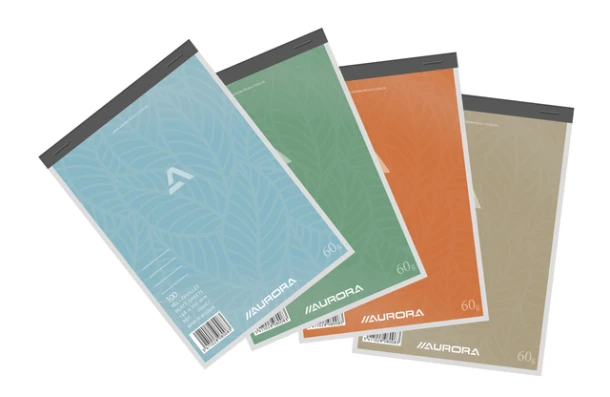 Schrijfblok Aurora A5 lijn 100vel 60gr assorti; pak 2 stuks