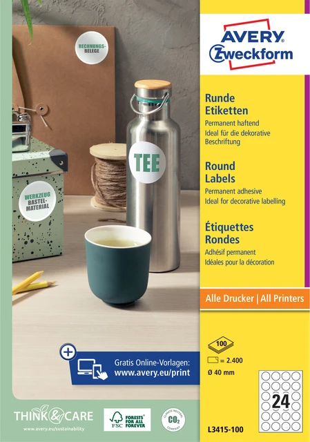 Etiket Avery Zweckform L3415 Rond 40mm Wit