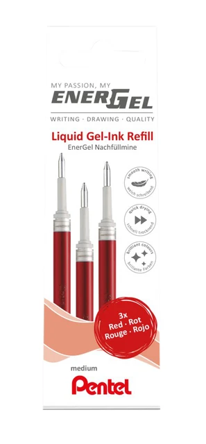 Gelschrijvervulling Pentel LR7 Energel medium rood set à 3 stuks