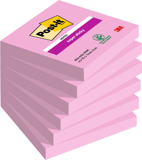 Memoblok 3M Post-it 654 Super Sticky 76X76mm PNK