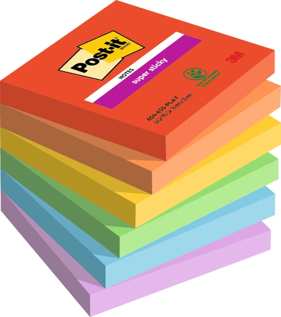 Memoblok Post-It 654 Super Sticky 76x76mm Playful