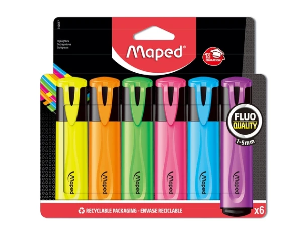 Markeerstift Maped set à 6 standaard kleuren