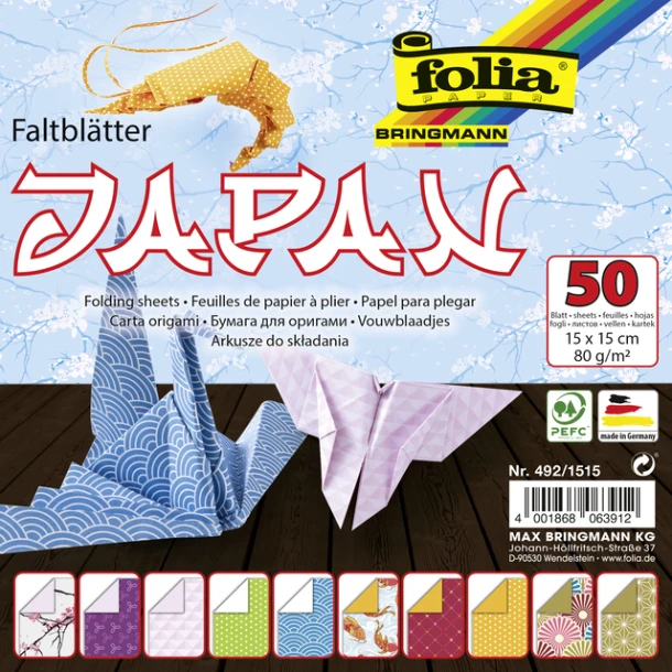 Vouwblaadjes Folia 80gr 15x15cm 50v 2z Japan Ass