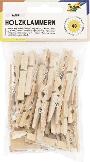 Wasknijper Folia 48 stuks drie formaten hout