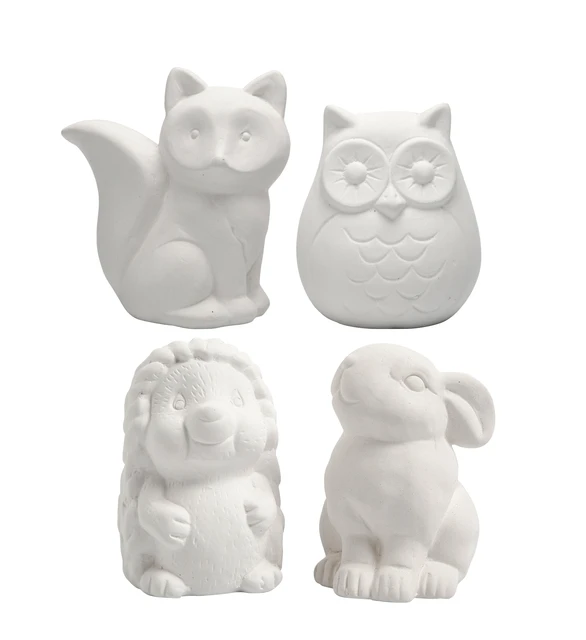 Dierenspaarpot Creativ terracotta 4st uil vos haas en egel 9-10cm wit